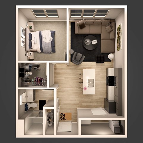Floor plan for 1 bed, 1 bath, 850 sqft